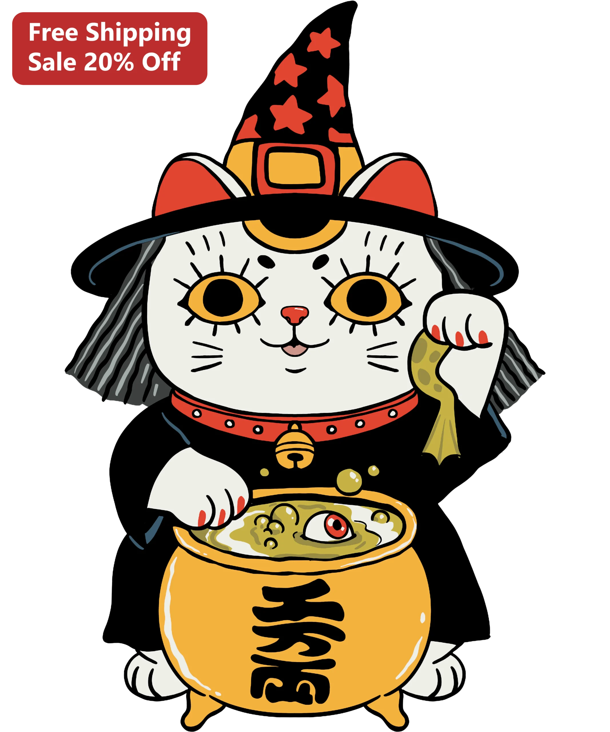 Witch Cat Halloween Illustration Sticker Cute Spooky Kawaii Black Cat with Cauldron Waterproof Vinyl Decal for Laptop Bottle Journal