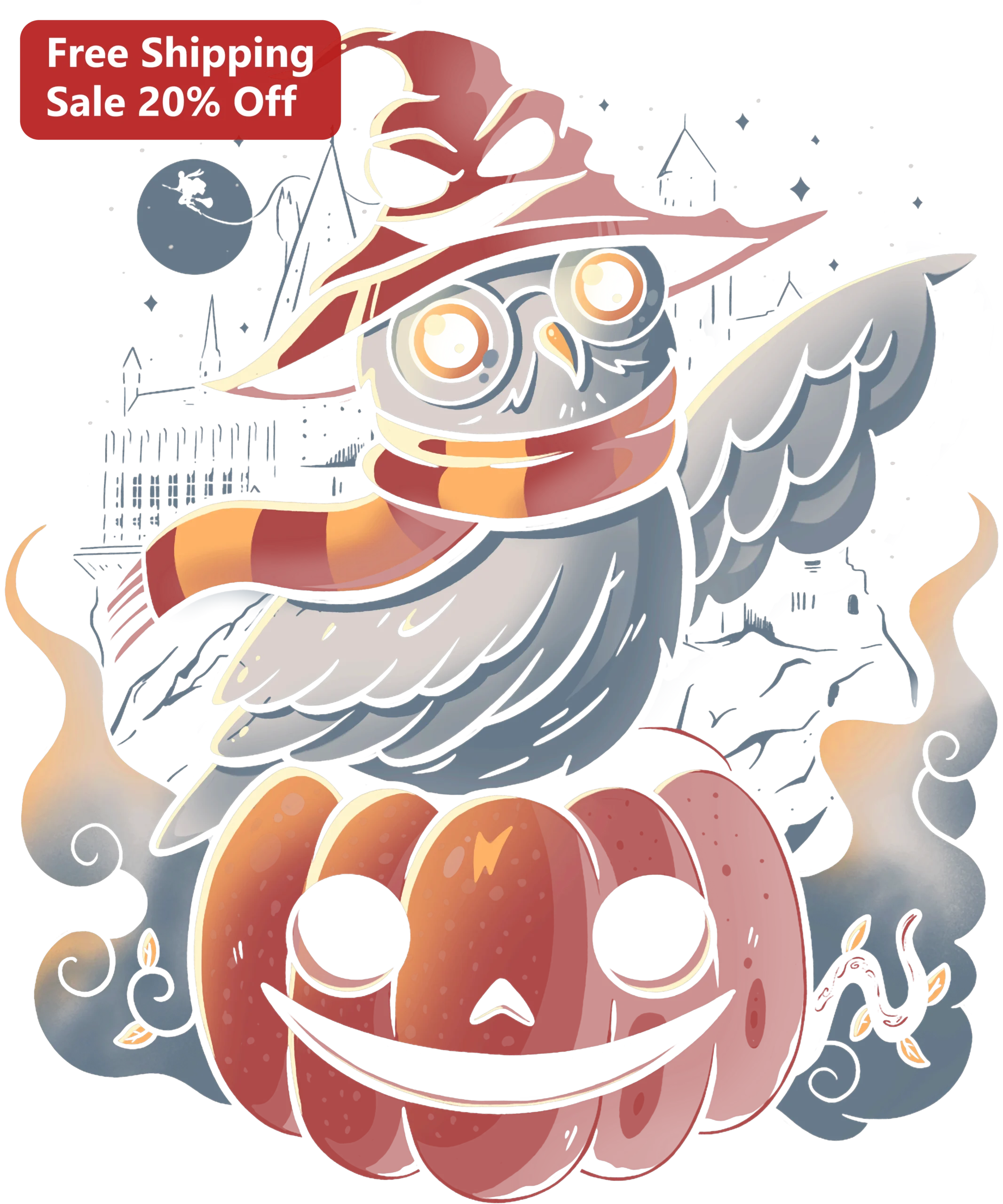 Witch Owl Halloween Pumpkin Tee Cute Spooky Graphic Shirt for Women Men Gift