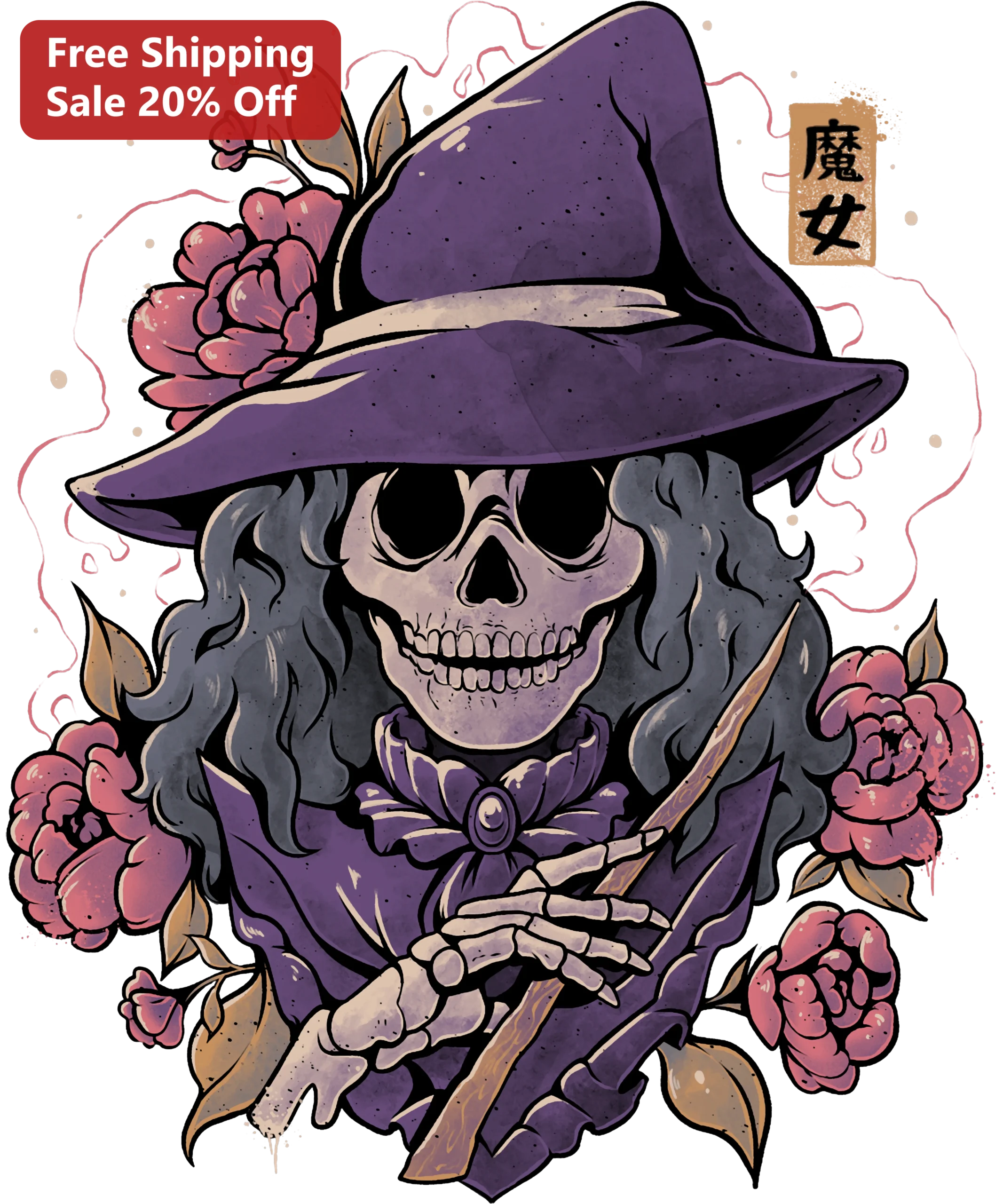 Witch Skeleton Gothic Tee Halloween Majo Style Graphic Shirt