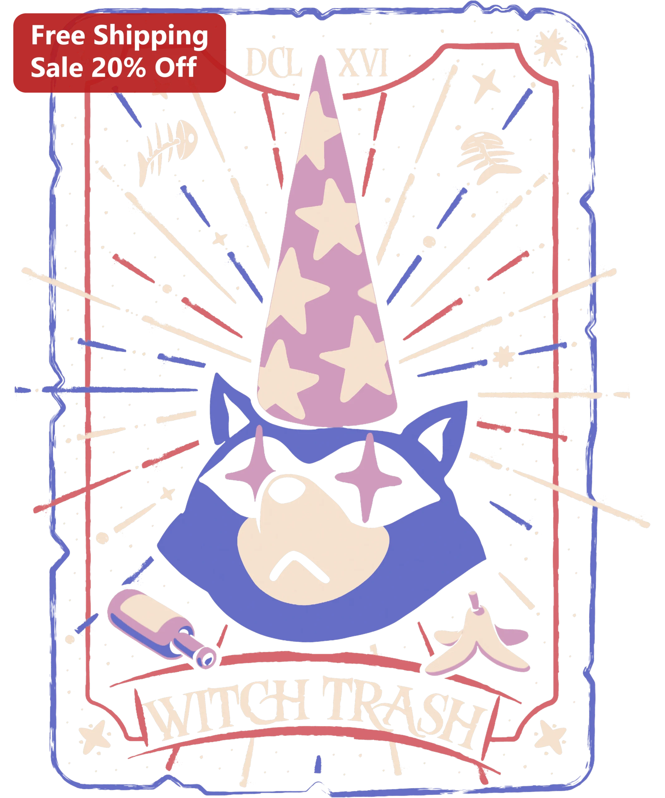 Witch Trash Sticker Cute Cat Tarot Card Design Glossy Vinyl Decal for Laptops Water Bottles Halloween Gift