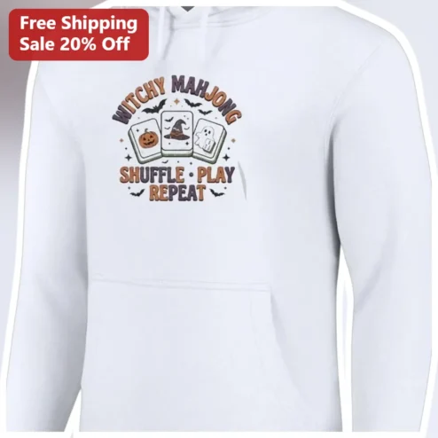 Witchy Mahjong Shuffle Play Repeat Hoodie Halloween Spooky Tile Game Gift