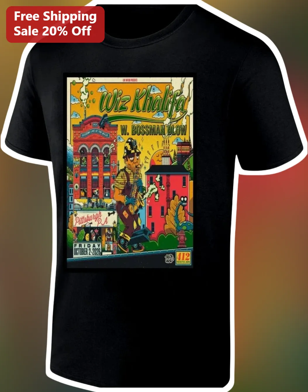 Wiz Khalifa W. Bossman Blow Graphic Tee Taylor Gang Merch Hip Hop Shirt