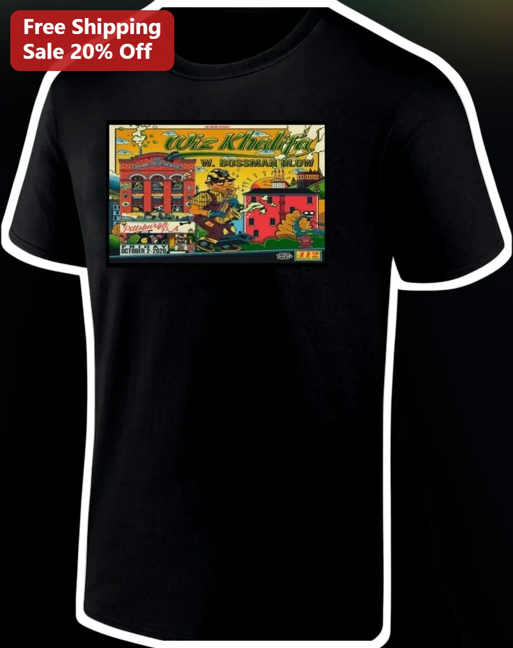 Wiz Khalifa W. Bossman Blow Retro Concert Poster Graphic Tee Taylor Gang Merch Hip Hop Shirt