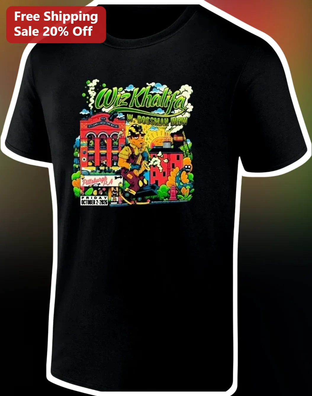 Wiz Khalifa W/ Bossman Duow PA Friday October 2 2026 Concert Tee