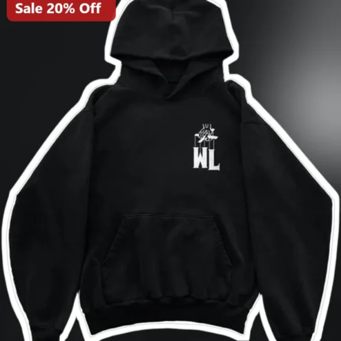 WL Hoodie Black Pullover Sweatshirt Minimalist Chest Print Streetwear Apparel