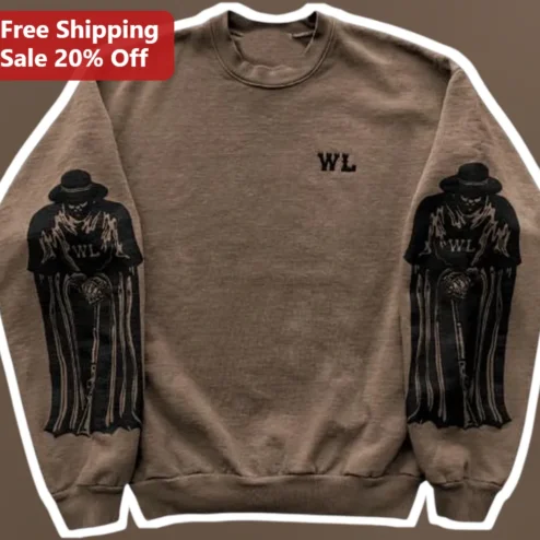 WL Warren Lotas Streetwear Sweatshirt Brown Crewneck Gothic Hooded Figure Graphic Apparel