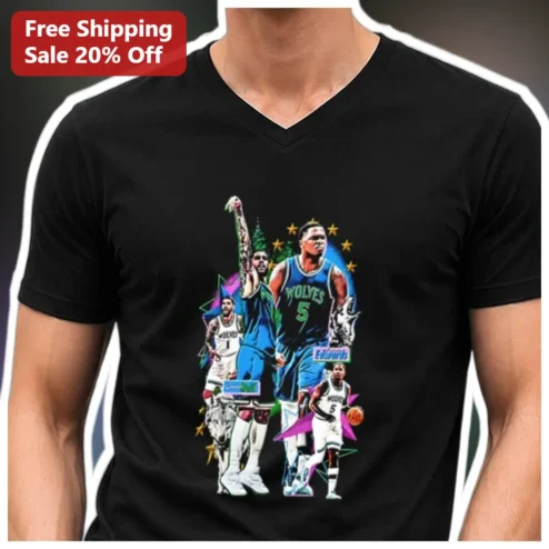 Wolves Tee Anthony Edwards Basketball Graphic T-Shirt for Men Black Cotton Fan Apparel available at our Chicago, Illinois warehouse