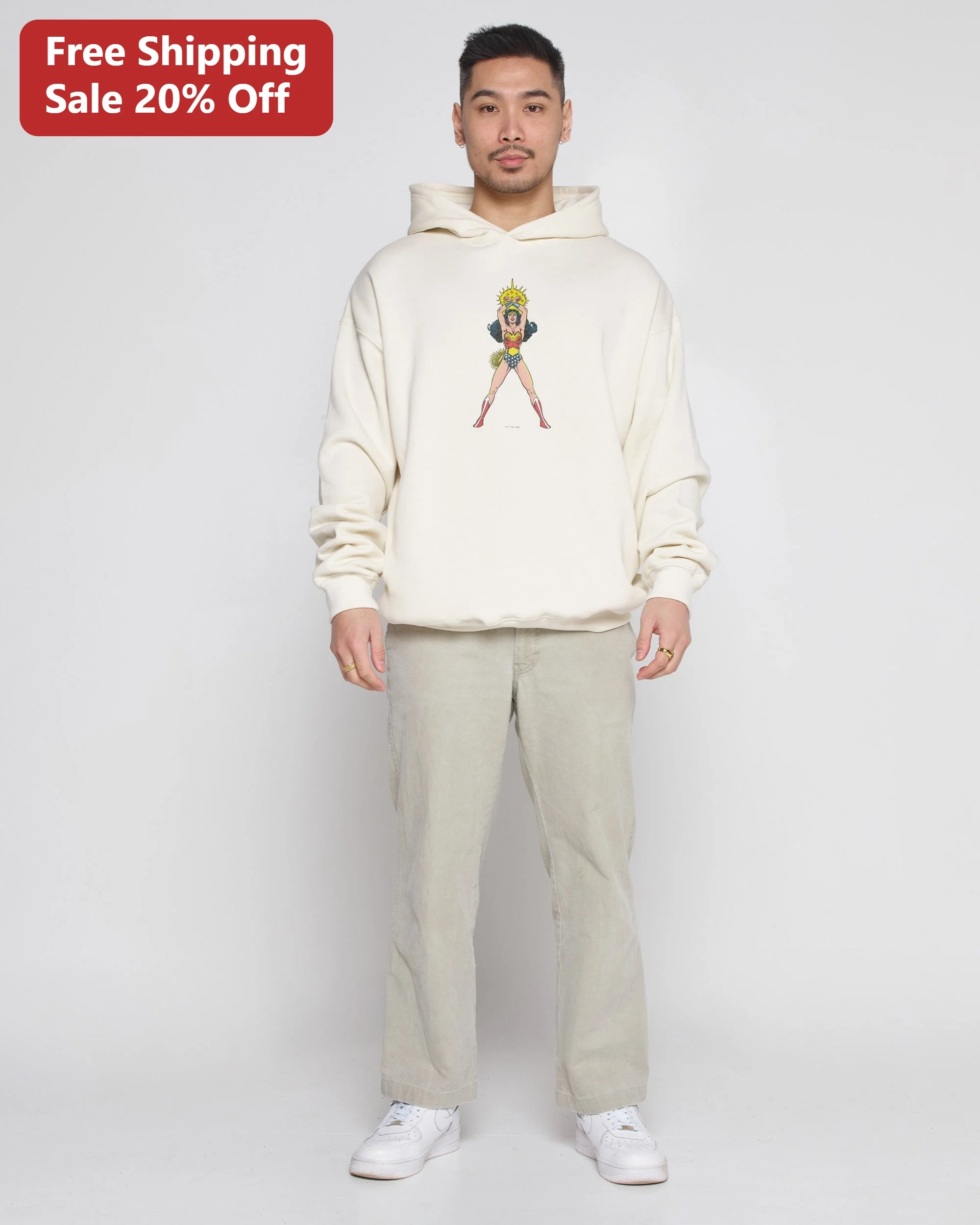 Wonder Woman Hoodie Vintage Comic Book Art Cream Pullover for Women Men DC Comics Fans