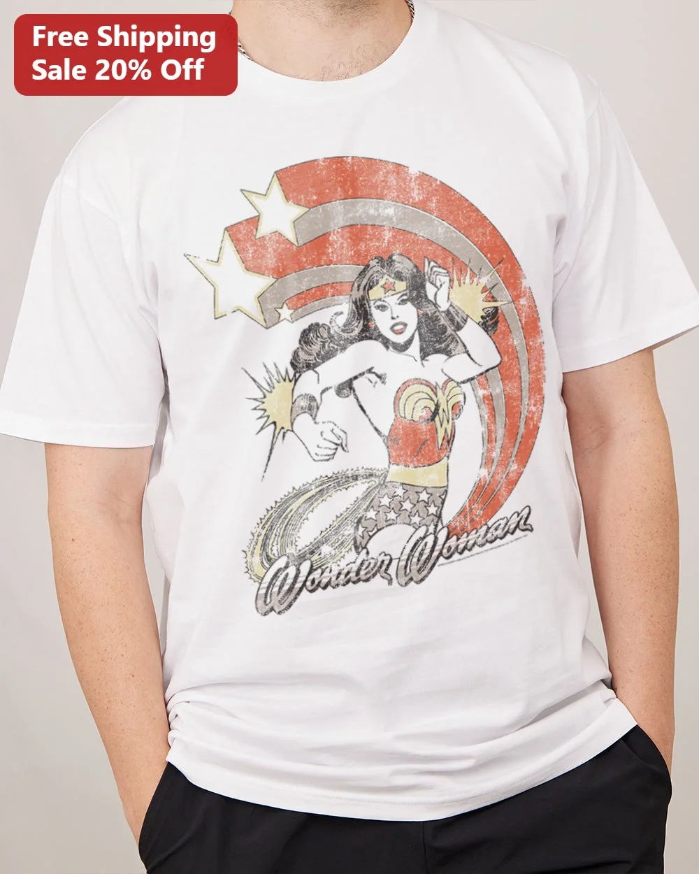 Wonder Woman Vintage Retro Distressed Graphic Tee for Women Comic Book Superhero Shirt