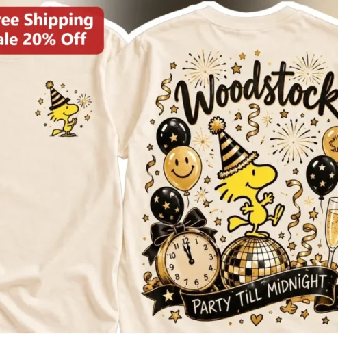 Woodstock Party Till Midnight Tee Snoopy Friend NYE Disco Graphic Shirt
