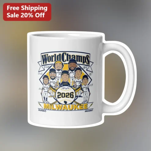 World Champs Milwaukee Brewers Players Mug, Funny Baseball Caricature Ceramic Coffee Cup Gift for Fans