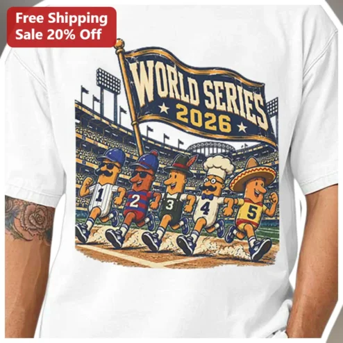 World Series 2026 Vintage Hot Dog Baseball Graphic Tee Funny Sports Fan Shirt