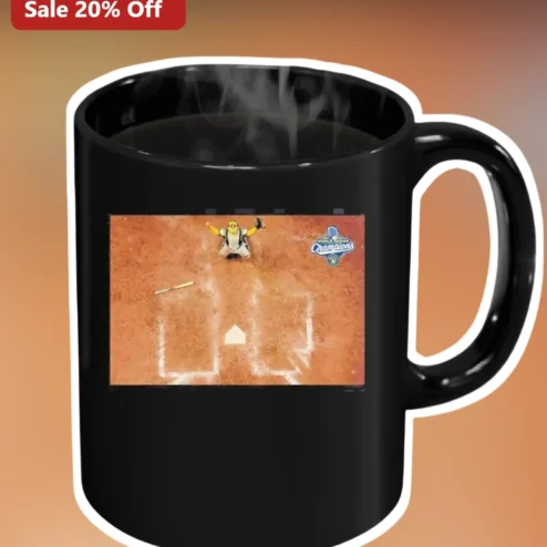 World Series Champions Mug Funny Baseball Catcher Design Black Ceramic Coffee Cup Gift for Sports Fans