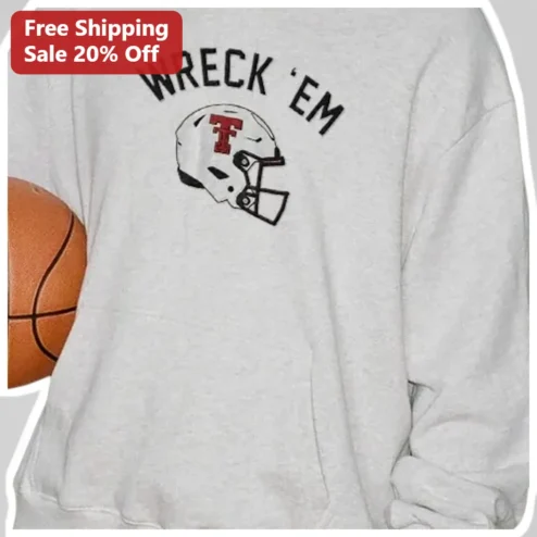 Wreck Em Texas Tech Red Raiders Vintage Football Helmet Sweatshirt Game Day Fan Gear
