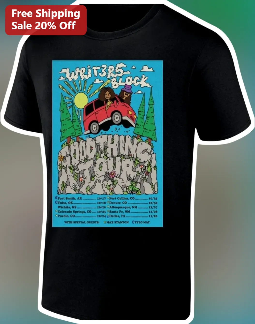 WRIT3RS BLOCK Good Thing Tour Tee Retro Concert Poster Merch