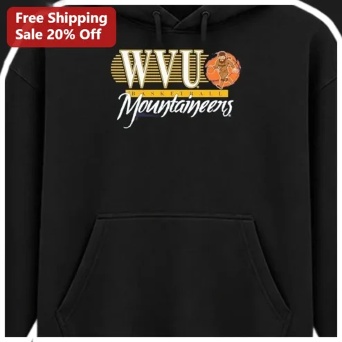 WVU Basketball Mountaineers Hoodie Black Retro Collegiate Fan Gear available at our Chicago, Illinois warehouse