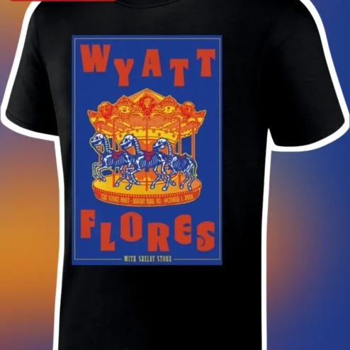 Wyatt Flores Tee Vintage Skeleton Carousel Graphic Indie Folk Music Shirt