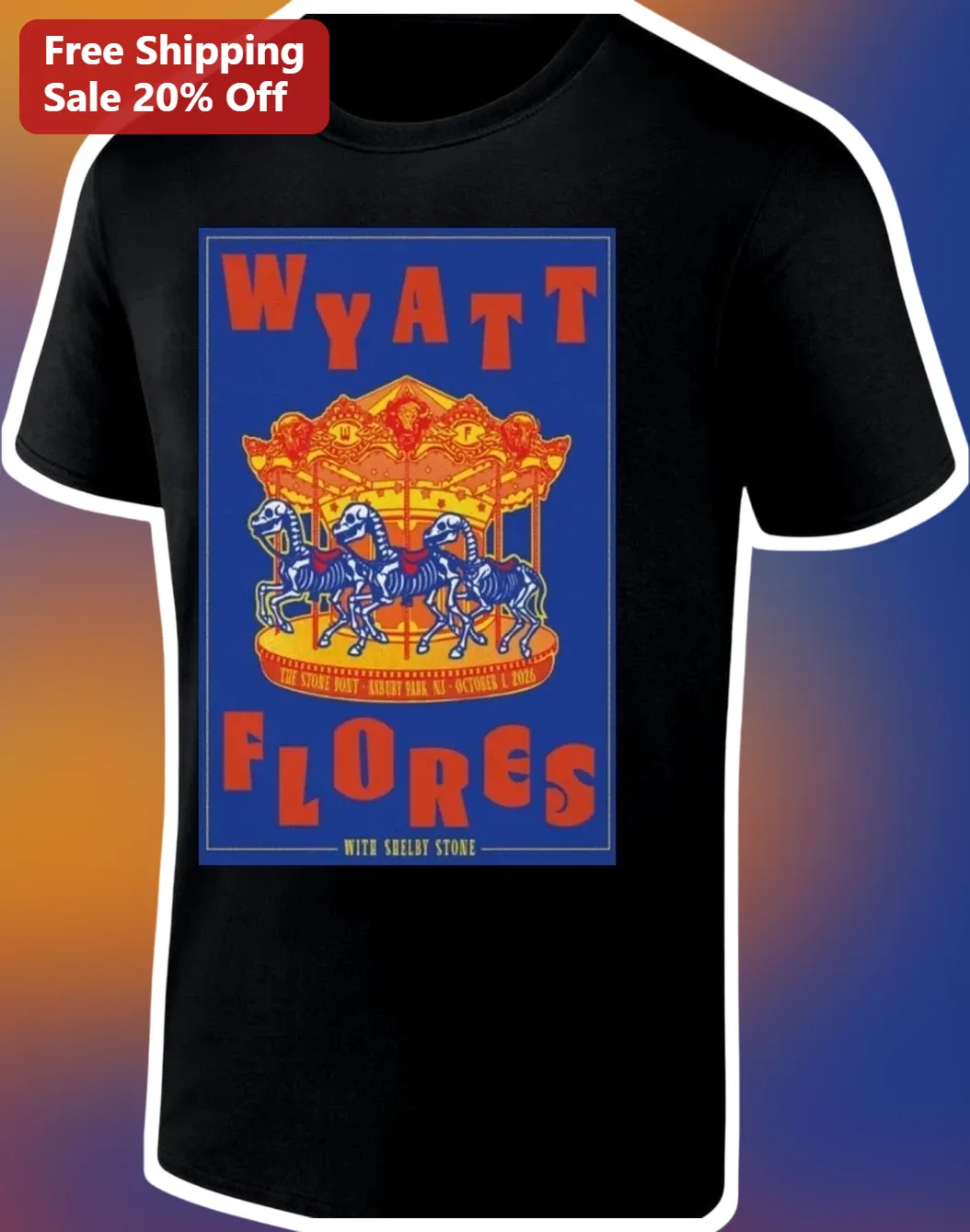 Wyatt Flores Tee Vintage Skeleton Carousel Graphic Indie Folk Music Shirt