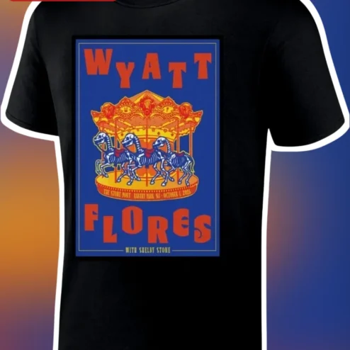 Wyatt Flores Vintage Concert Poster Graphic Tee Black Cotton Shirt