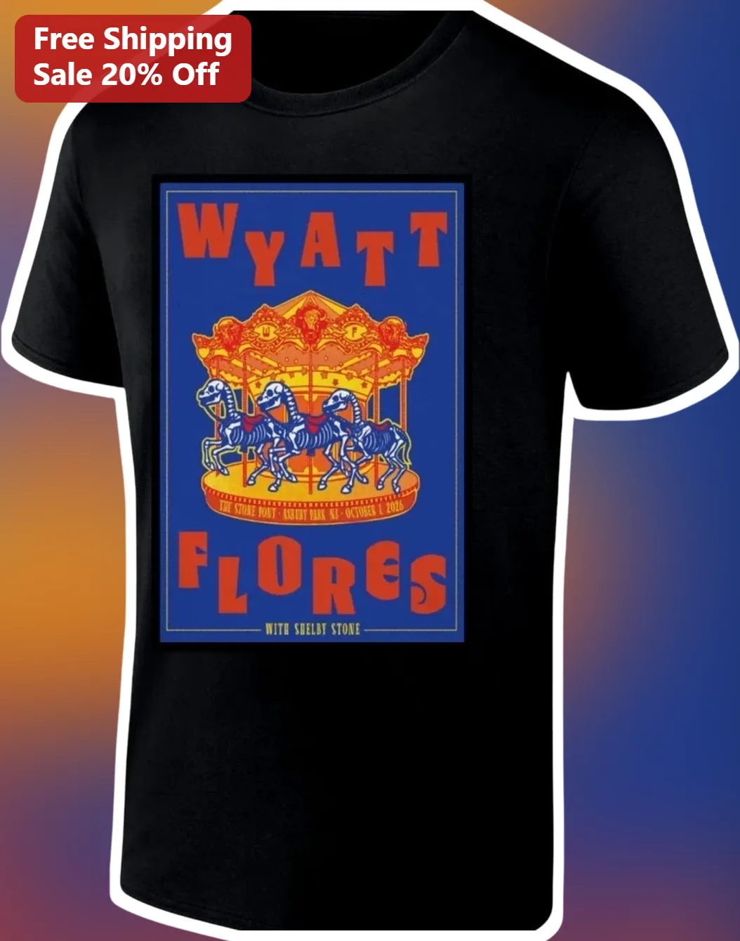 Wyatt Flores Vintage Concert Poster Graphic Tee Black Cotton Shirt