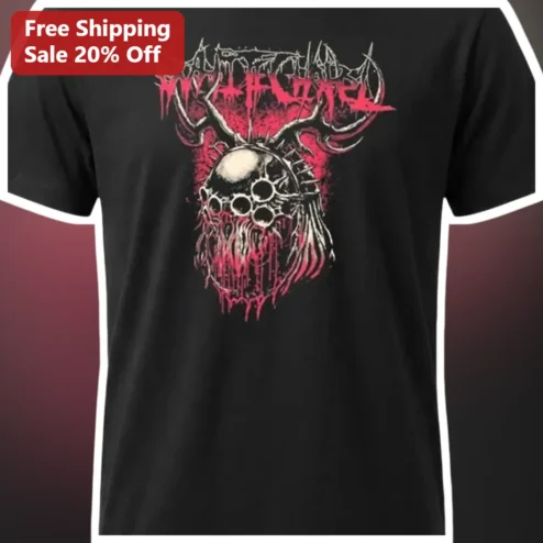 WYTH WITCH Tee Gothic Skull Antler Graphic Shirt for Metal Fans
