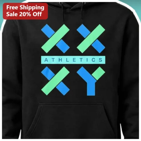 XXY Athletics Black Pullover Hoodie Geometric Logo Athletic Wear for Women Men