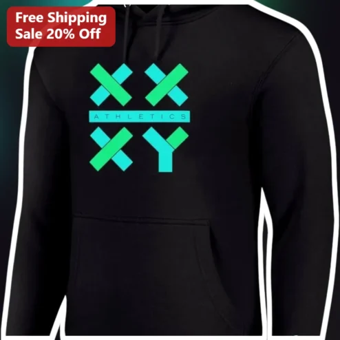 XXYY Athletics Hoodie Black Neon Logo Graphic Pullover for Fitness Gym Runners