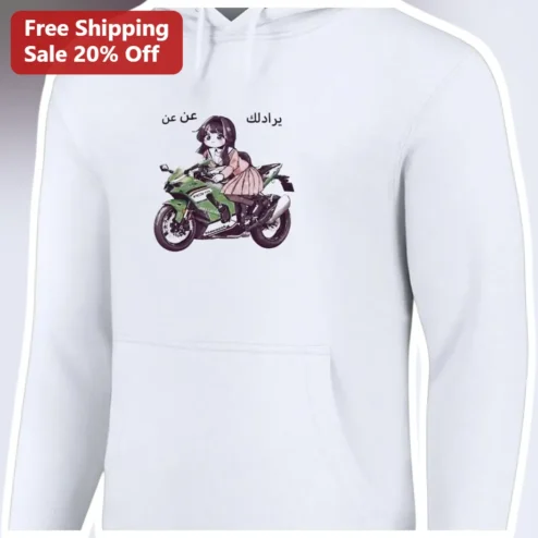 Y2K Anime Biker Girl Hoodie Pullover Streetwear Gift for Women
