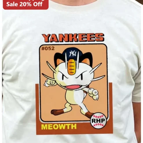 Yankees Meowth Vintage Baseball Card Graphic Tee NY Pokemon Fan Gift