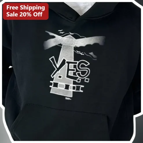 YES Hoodie Vintage Windmill Graphic Pullover Positive Affirmation Streetwear