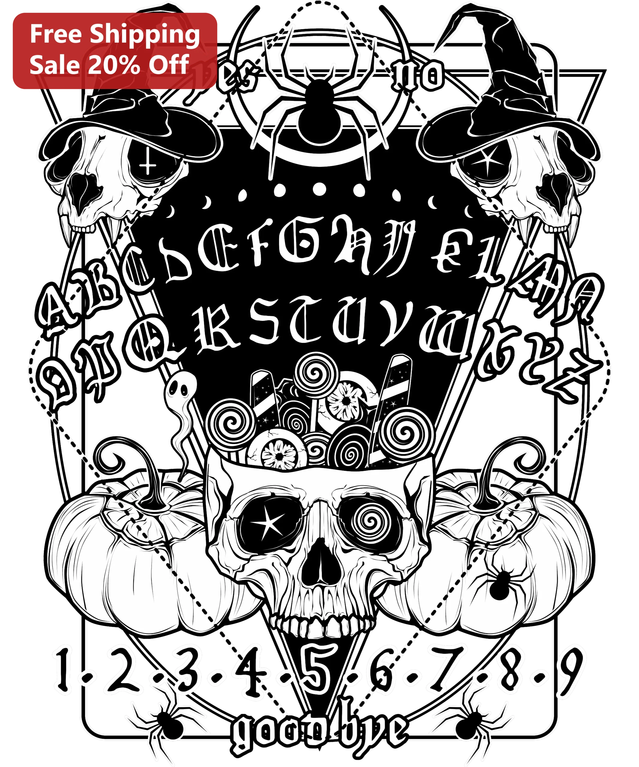Yes No Goodbye Halloween Ouija Board Tee Spooky Skull Candy Graphic Shirt Gift for Indecisive People