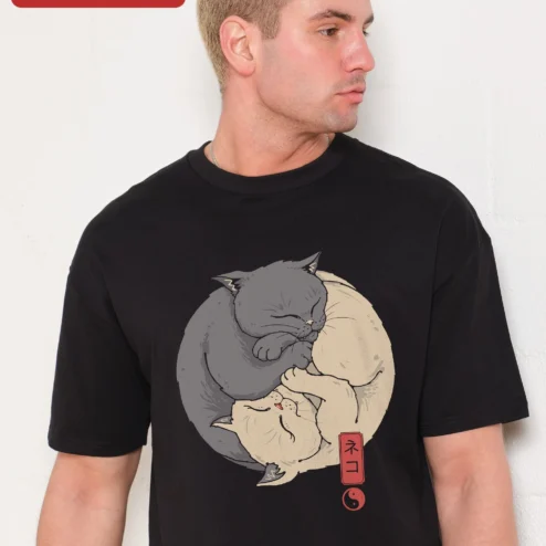Yin Yang Cats T-Shirt Zen Balance Design Gift for Cat Lovers