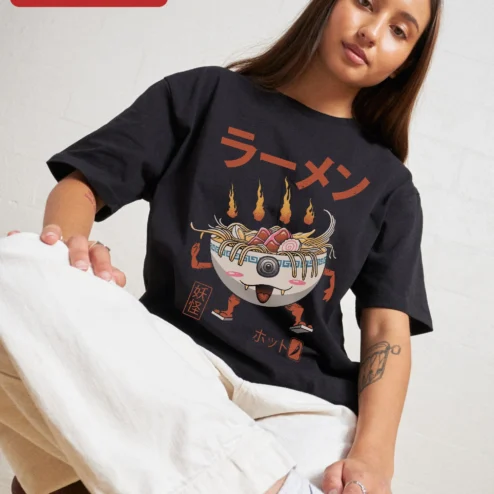 Yokai Ramen Hot Noodle Monster Graphic Tee Japanese Foodie Gift