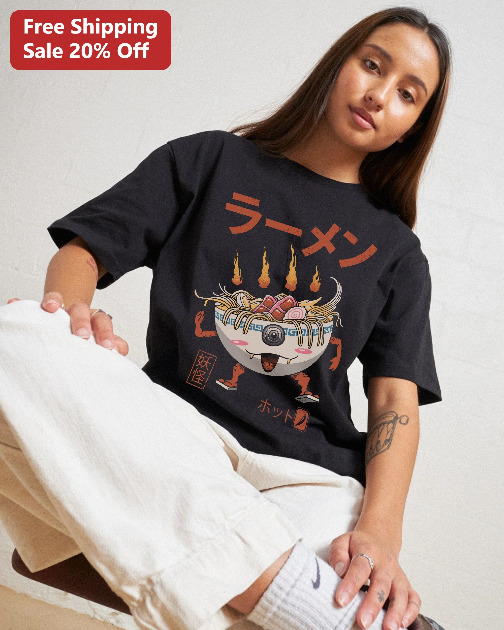 Yokai Ramen Hot Noodle Monster Graphic Tee Japanese Foodie Gift