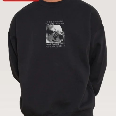 YOLO You Only Live Once Sweatshirt on a hanger, ready to ship from Chicago, Illinois