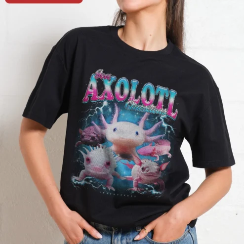 You Axolotl Questions Tee Funny Amphibian Pun Graphic Shirt for Aquarium Hobbyists and Minecraft Pla on a hanger, ready to ship from Chicago, Illinois