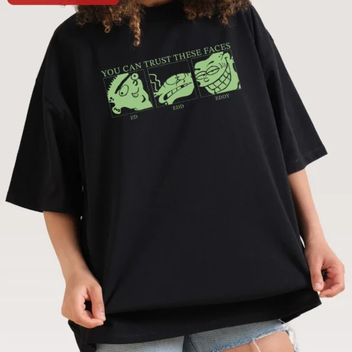 You Can Trust These Faces Ed Edd n Eddy Graphic Tee Cartoon Network Retro Streetwear Shirt on a hanger, ready to ship from Chicago, Illinois