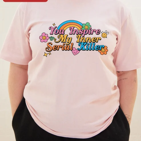 Customer in Chicago, Illinois wearing You Inspire My Inner Serial Killer Tee Dark Humor Graphic Shirt for True Crime Fans