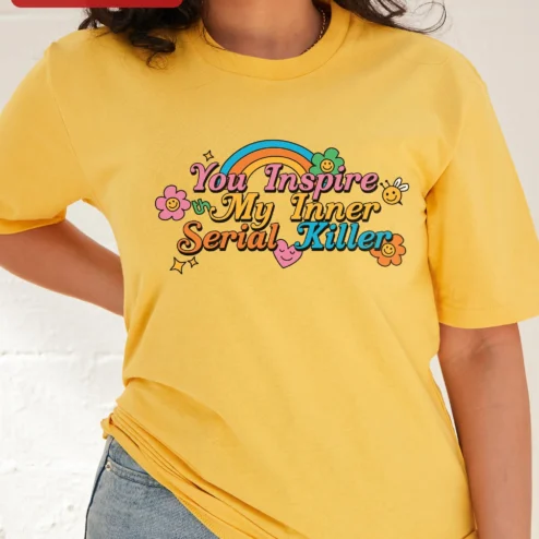 Customer in Chicago, Illinois wearing You Inspire My Inner Serial Killer Tee Dark Humor Graphic Shirt for True Crime Fans