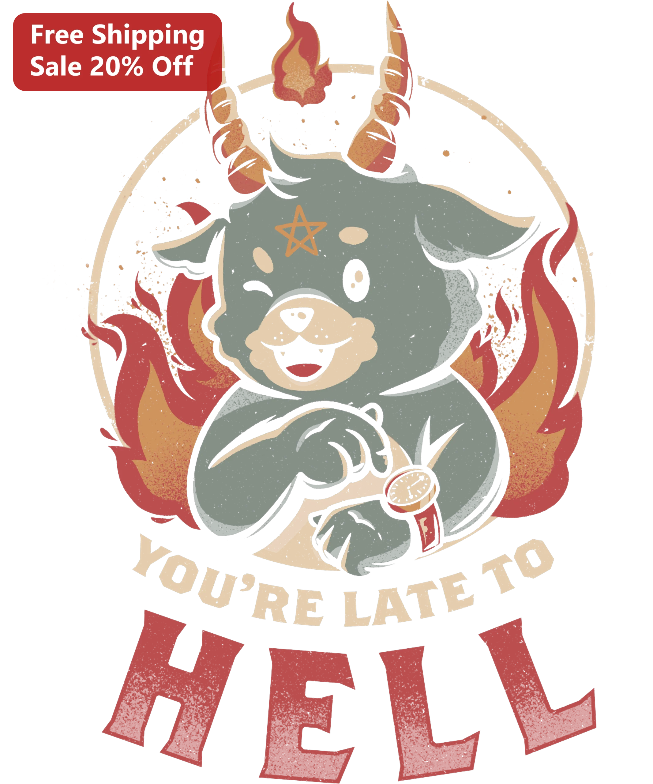 You're Late To Hell Cute Demon Graphic Tee Funny Halloween Dark Humor Gift Shirt