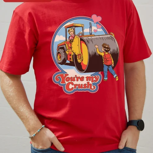 You're My Crush Tee Funny Retro Cartoon Steamroller Valentine's Day Gift for Couples on a hanger, ready to ship from Chicago, Illinois