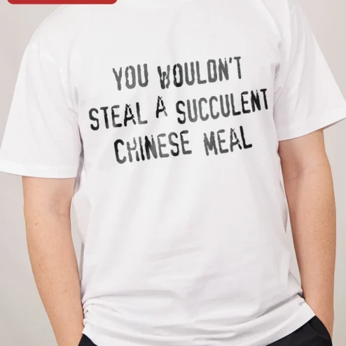 Close-up of You Wouldn't Steal A Succulent Chinese Meal Tee Funny Meme Quote Shirt Viral TikTok Audio Gift for streetwear fans in Chicago, Illinois