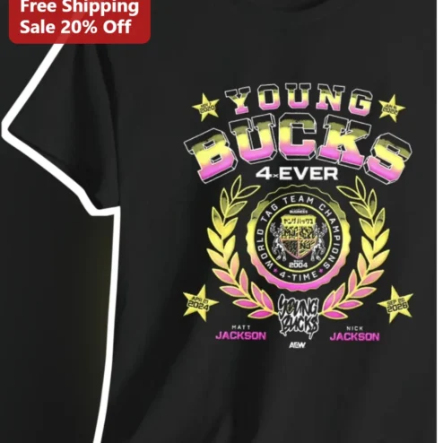 Young Bucks 4 Ever World Tag Team Champions Tee AEW Wrestling Fans Gift