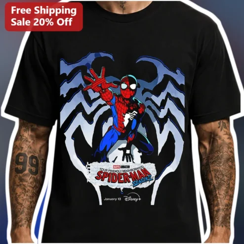 Your Friendly Neighborhood Spider-Man Season 2 Tee Marvel Animated Series Merch Black Graphic T-Shirt for Fans