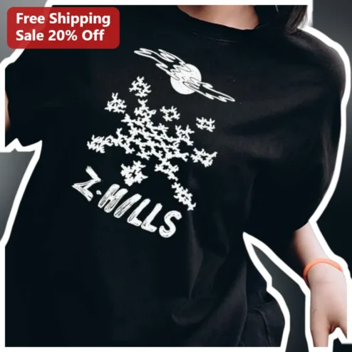 Z-HILLS Tee Black Snowflake Planet Graphic Shirt Winter Streetwear Apparel
