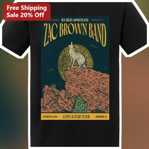 Zac Brown Band Love and Fear Tour Red Rocks Amphitheatre Vintage Concert Poster Tee