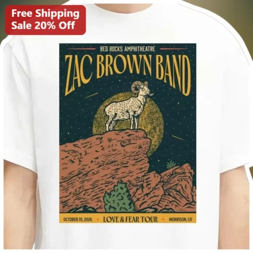 Zac Brown Band Red Rocks Amphitheatre Love Fear Tour Graphic Tee