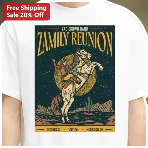 Zac Brown Band Zamily Reunion Tee Vintage Western Concert Poster Graphic Shirt for Country Music Fans