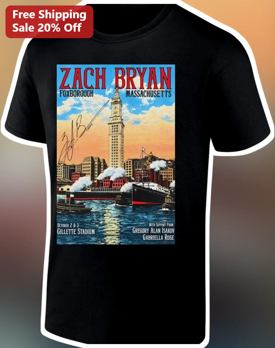 Zach Bryan Gillette Stadium Foxborough Massachusetts October 2 3 With Heaven On Tour Tee