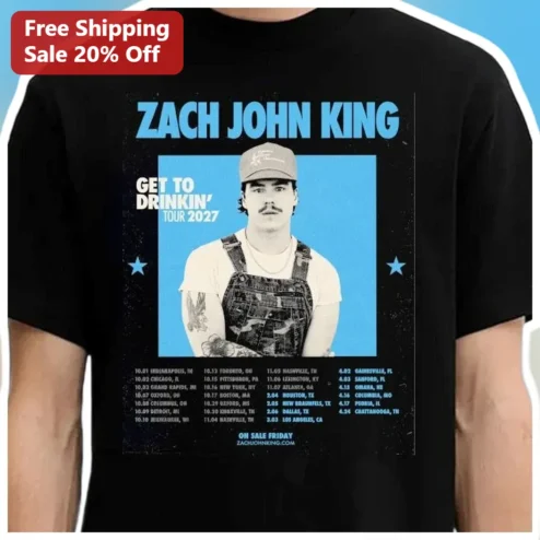 Zach John King Get To Drinkin Tour 2027 Vintage Country Music Fan Tee